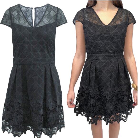 COMPTOIR DES COTONNIERS Lace Black Fit & Flare Dress Sz XXS - Picture 3 of 15